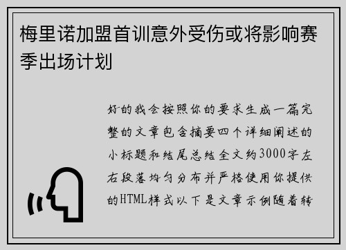 梅里诺加盟首训意外受伤或将影响赛季出场计划